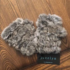 Rabbit fur fingerless mittens